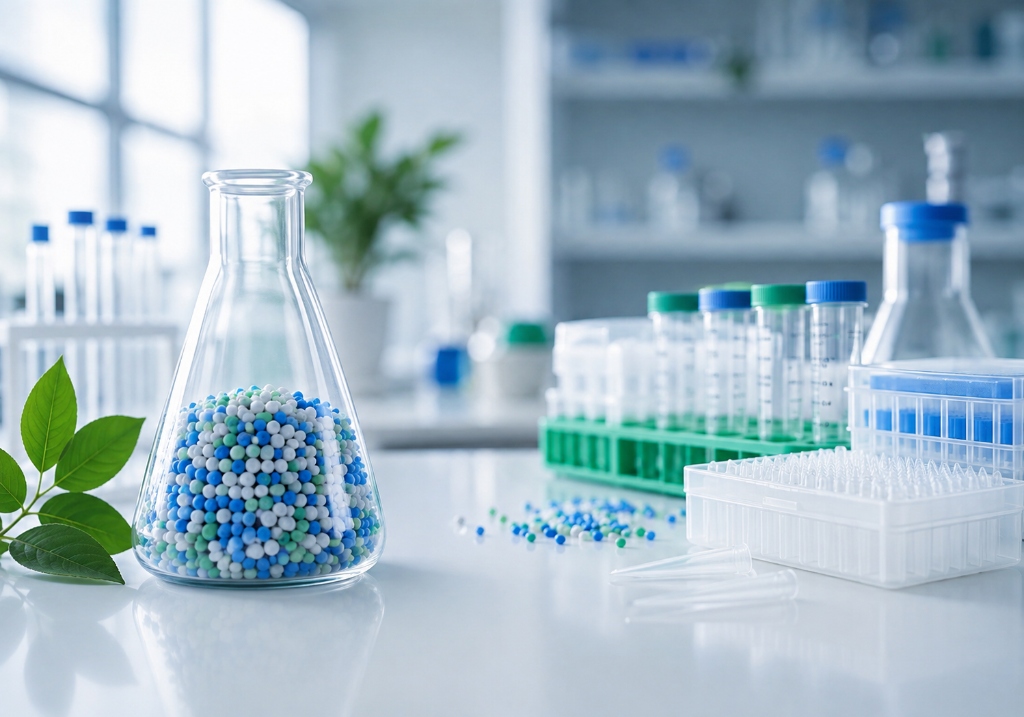 ReLoop Sciences Circular Laboratory Pellets in Erlenmeyer Flask
